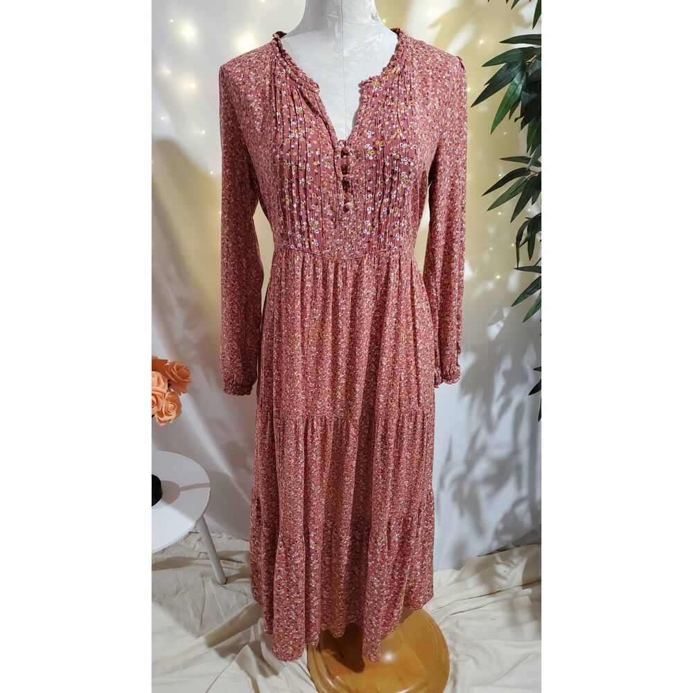 FatFace Maye Sunshine Ditsy Tiered Prairie Maxi Dress Womens Size 4 Cottage Pink